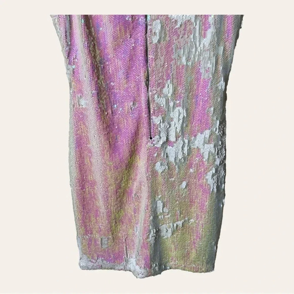 WOMEN’S SYMPHONY ALL SEQUINS MINI DRESS SLEEVELESS WHITE AND PINK - Picture 7 of 8